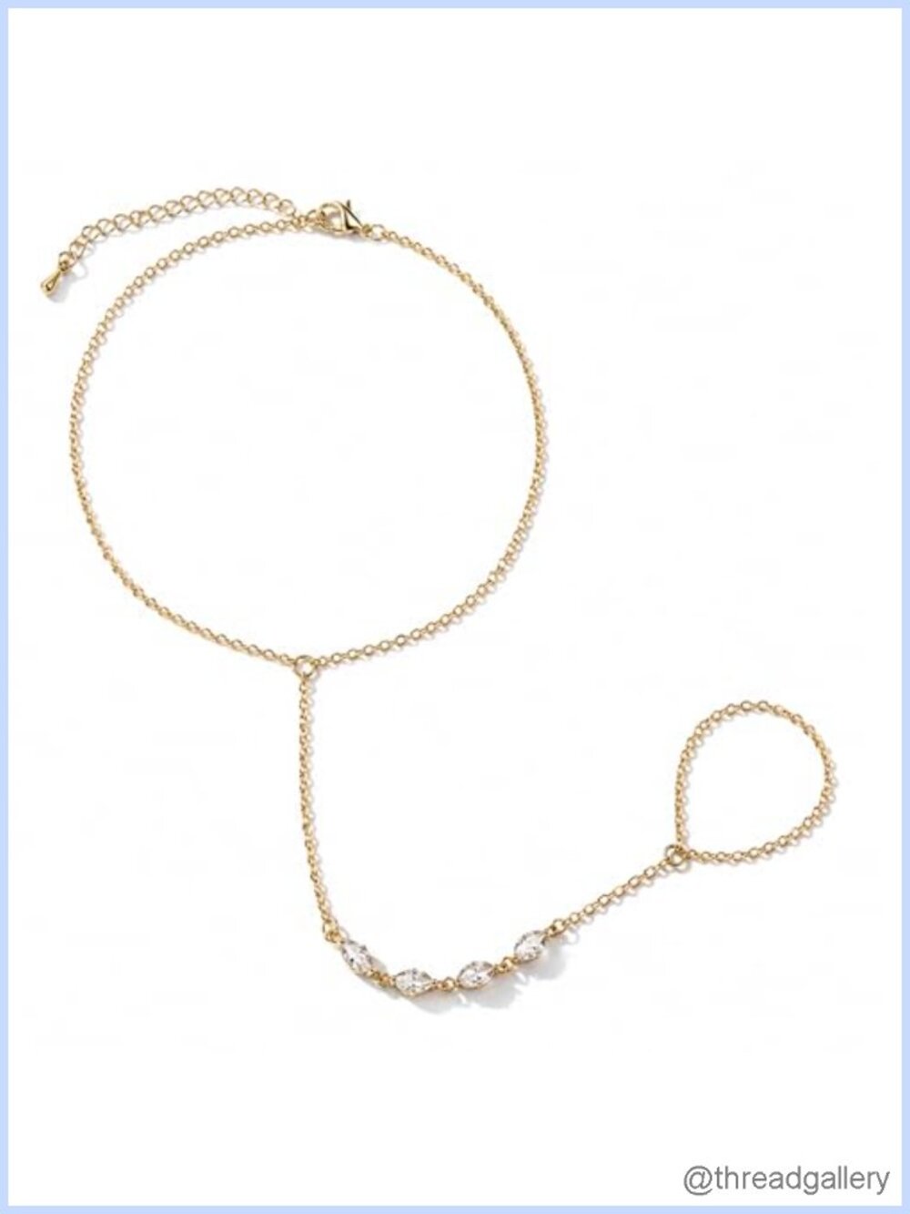 18K Gold Plated Hand Chain Bracelet Marquise CZ Adjustable Women's Jewelry